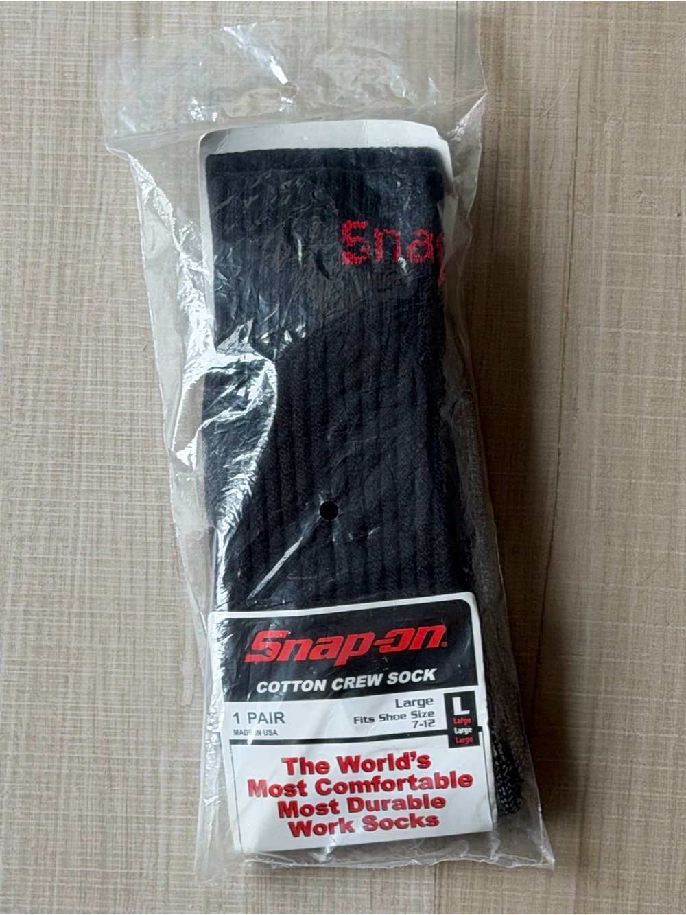 Snap-on Black Cotton Crew Socks - Large